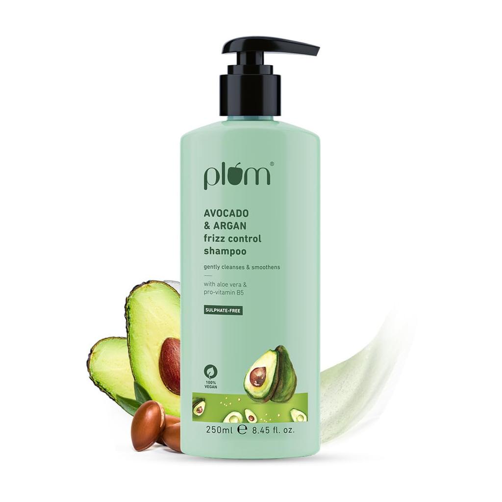Plum Avocado & Argan Frizz Control Shampoo | For Curly, Wavy, Frizzy Hair | Reduces Frizz, Retains Moisture, Conditions Strands | 250 Ml