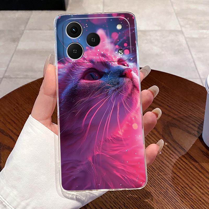 Casing For Tecno Spark 50 KN4 Case Aesthetic Fashion Cute Cat Cartoon Soft Silicone Back Cover Transparent TPU Phone Case Bumper