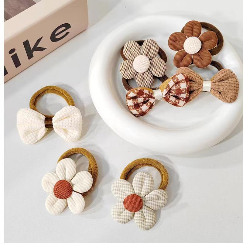 4Pcs Flower Girls Elastic Hair Bands Sweet Bow Hair Ties Children Ponytail Holder Rubber Band Headband Kids Hair Accessories