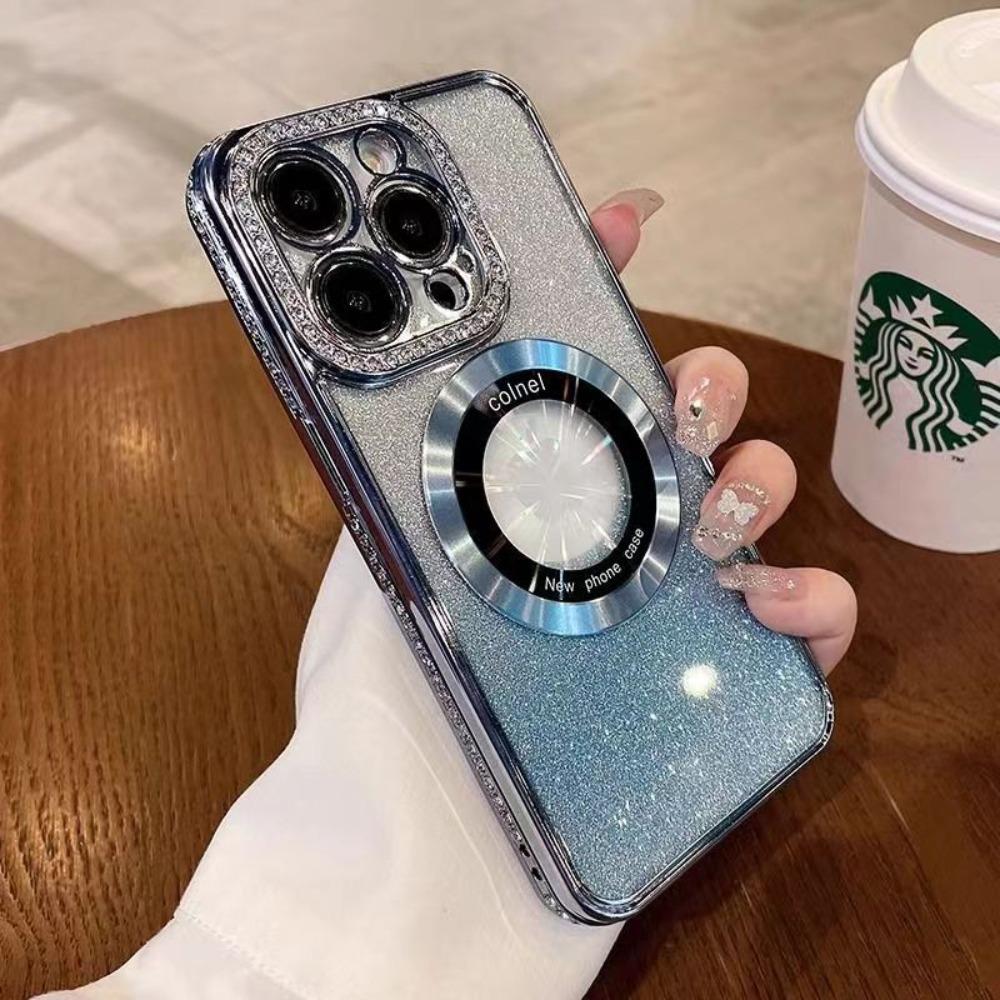 For IPhone 17 Luxury Electroplated Rhinestone Glitter for Apple 16 Promax Phone Case Mirror Magnetic Bracket 15