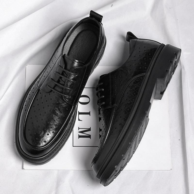 Cool Leather Shoes 2025 Summer New Breathable Men's Casual Leather Shoes Hollow Sandals Hole Shoes 2025