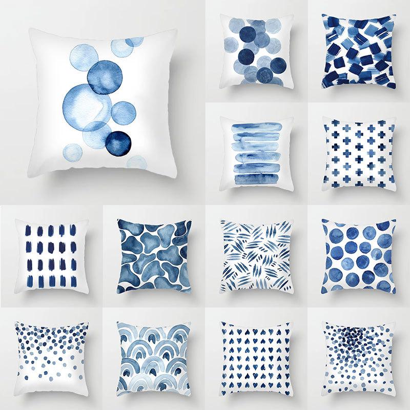 Blue Cushion Cover 45x45cm Decorative Pillows Nordic Geometric Pillow Cover For Sofa/Home Decoration Throw Pillows Cover