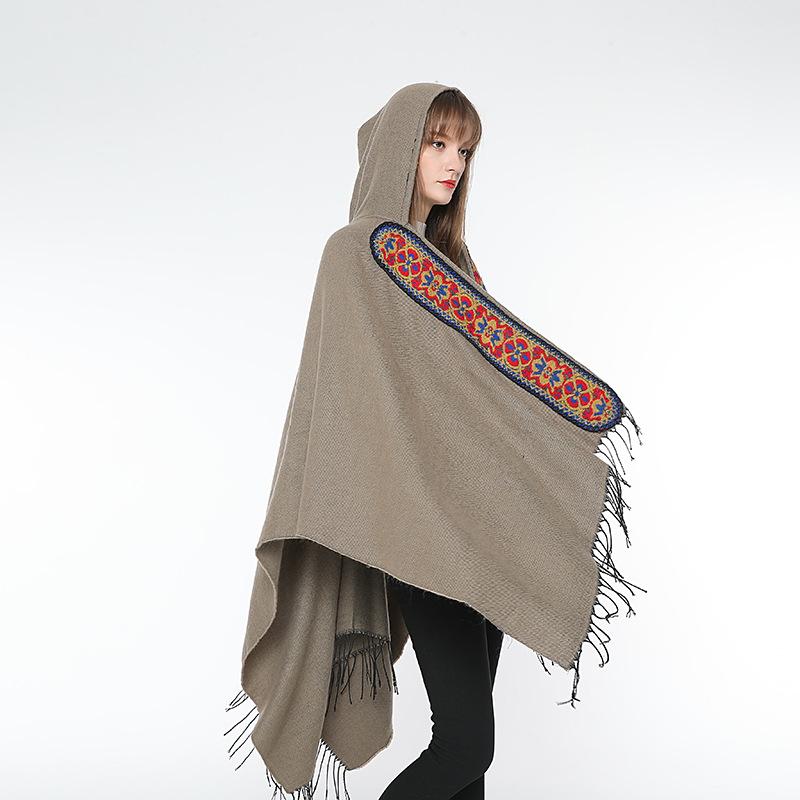 Autumn and Winter Style Imitation Cashmere Scarf, Women's Retro Fringed Embroidered Hat, Thickened Shawl, Cape