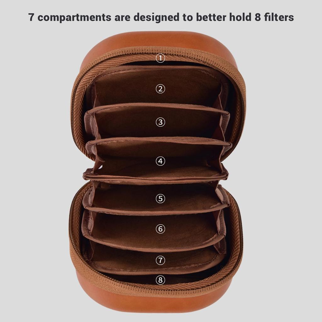 8 Layer Lens Filter Bag for PU Leather Camera Filter Vintage Filter Carrying Case for Photography ≤95mm Filter, Pouch,