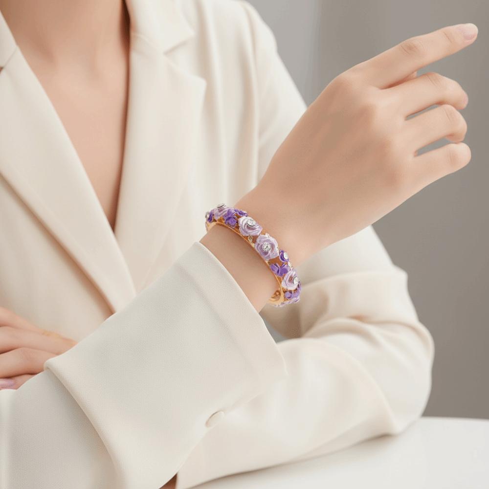 Traditional Filigree Enamel Bangle Rhinestone Women's Wrist Jewelry Daily