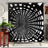 3D Туннель Дизайн Шторка для Душа - Черно-Белый Геометрический Узор, Полиэстер с 12 Крючками, Декоративная Шторка для Душа