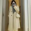 Двустороннее бархатное пальто цвета овсянки для женщин, новое осенне-зимнее шерстяное пальто средней длины до колена в корейском стиле