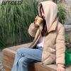 BITCED Winter Cropped Pseudo-Two-Piece Women's Student Cotton Coat Loose-Fit Compact Style Hooded Thickened Cotton Jacket