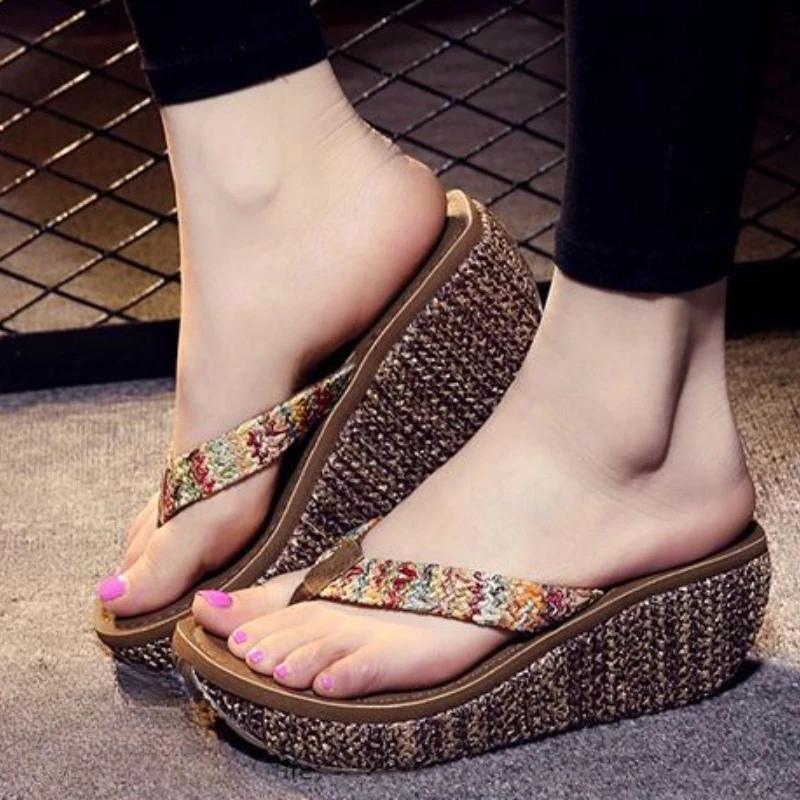 Wedge Heel Shoes Casual Women's Slippers and Ladies Sandals Stylish 2024 Trend Easy Wears Slides Normal Luxury Chic Elegant