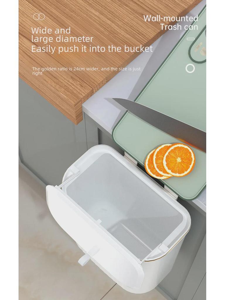 Wall-Mounted Kitchen Waste Bin with Lid - Versatile Trash Basket for Kitchen or Bathroom.