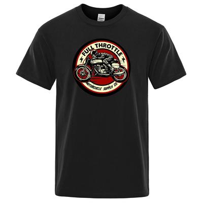 Хлопковая футболка с принтом Cotton Full Throttle Cafe Racer Rockabilly Biker Мужская Модная Повседневная с Коротким Рукавом Свободная Хлопковая Футболка Летние Свободные Футболки