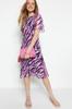 Women's Fashion New Dress Purple Animal Pattern A-Line Lined Midi Woven Dress