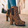 Fashion Fashion Women Ankle Boots Flock Leopard Slip On Short Boots Womens High Heels Platform Autumn Shoes Ladies Booties Retro Plus 43