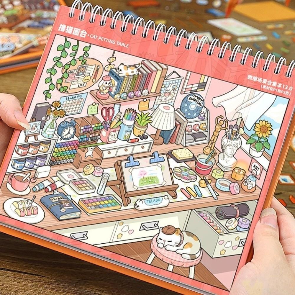 PET Die Cut Workbenches Scene Stickers 11 Scenes Desktop Sticker Scenery Sticker Book Kid Gifts