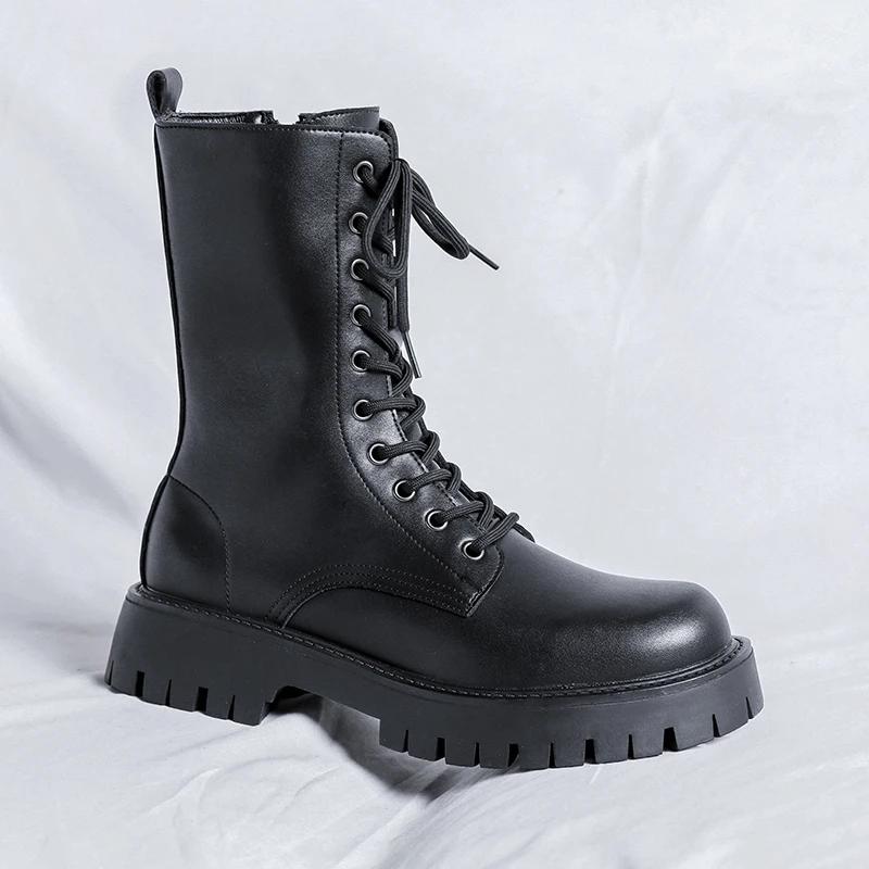 Новые мужские ботинки для активного отдыха, повседневная обувь на высокой платформе от люксового бренда, дизайнерские кожаные деловые рабочие ботинки для офиса, мужские ботинки