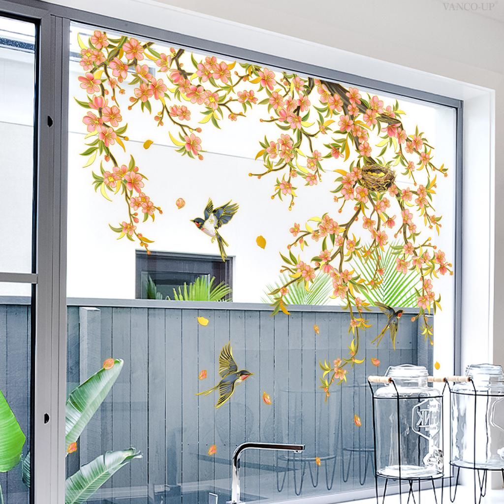 Da13508 Ветви растений Цветы Птицы Статическая наклейка на окно Спальня Гостиная Дом Фон Декоративная наклейка на стену