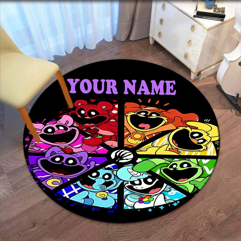 Custom Name Smiling Critters Printed Round Rug Carpet Chair Rug Area Rug Entryway Doormats,for Office Chair Living Room Bedroom Kitchen Room.