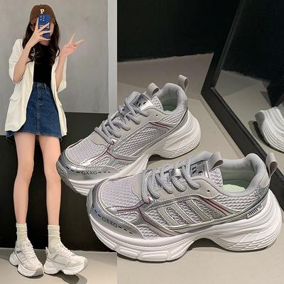 Сетчатые дышащие кроссовки Pops женские весенние и летние модели с толстой подошвой, увеличивающие рост, с легкими повседневными кроссовками для бега