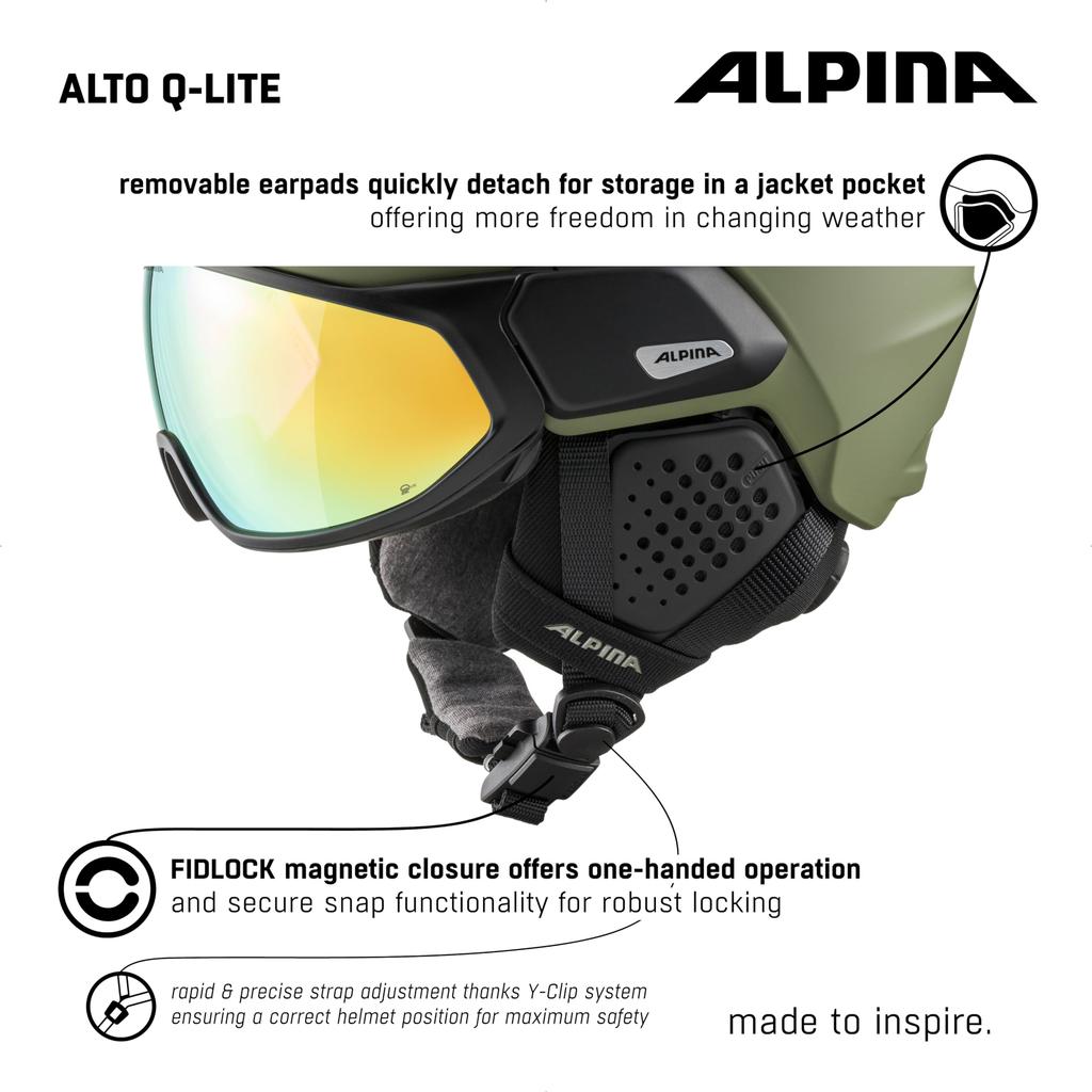 ALPINA ALTO Шлем-визор для лыж и сноуборда с зеркальным стеклом, регулируемый размер, визор Q-LITE, совместимый, (59-63 см)