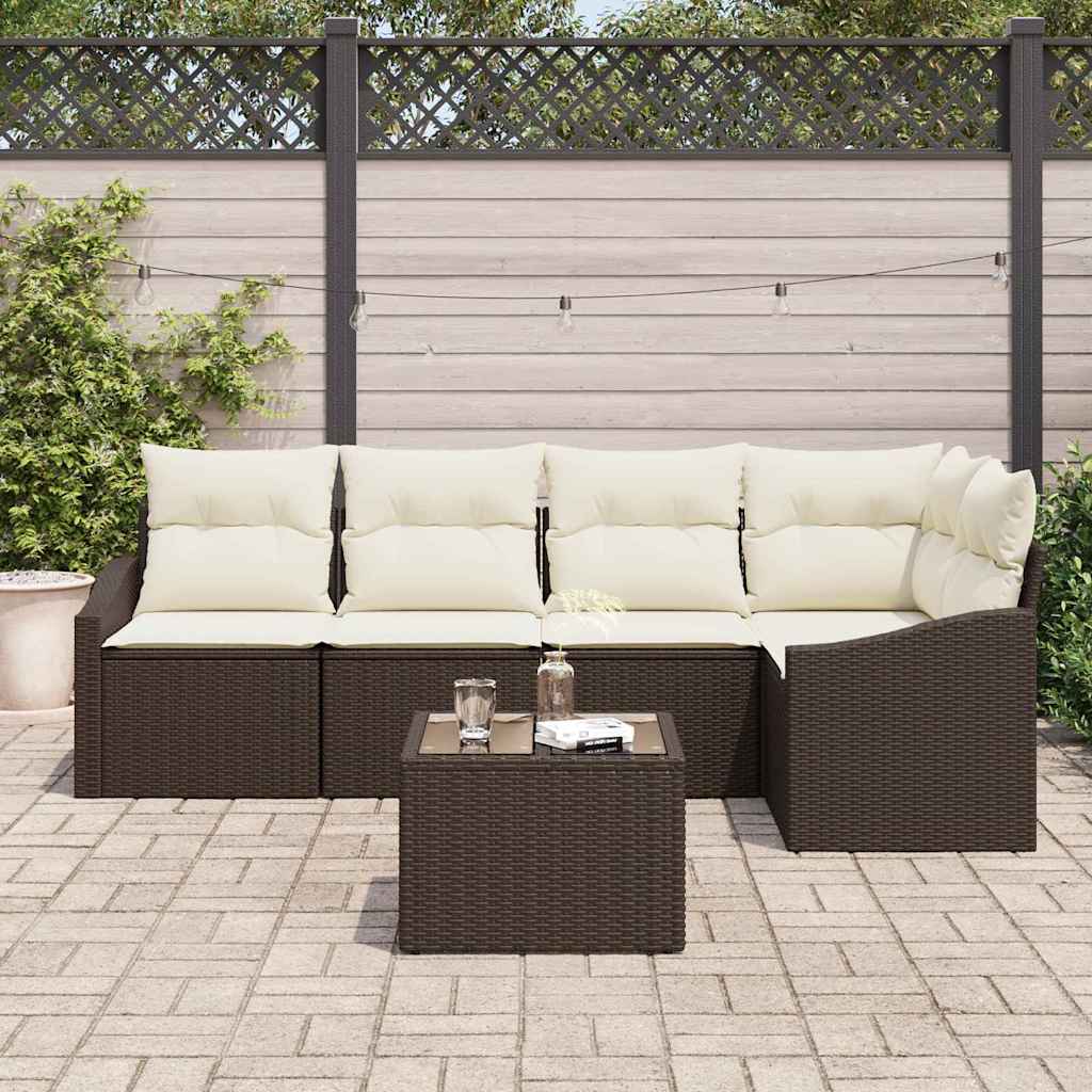 Garden Sofa Set with Cushions 6 pcs Brown and Cream Poly Rattan
