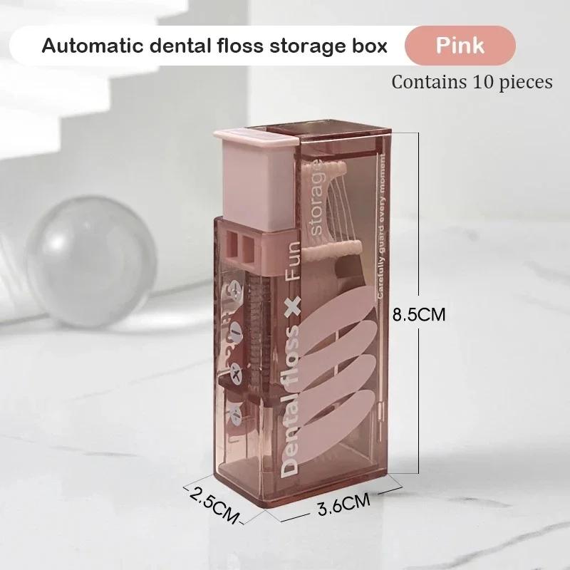 1-10Sets Portable Floss Holder Automatic Ejectable Includes 10Pcs Floss Organizer Press-on Carry-on Disposable Flossing Sticks