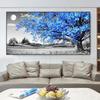 Landscape Blue Tree Modern Black and White Canvas Painting Posters and Prints Wall Art Pictures Living Room Home Decor No Frame