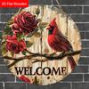 Cardinal Wooden Christmas Welcome Sign - Navidad Round Sign for Front Door, Yard, Wall Hanging Decor - Ideal Christmas Gifts Christmas Decoration