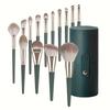 14Pcs Pro Makeup Brush Set - Soft Nylon Bristle Resin Rod Palm Brush Design for Flawless Foundation Eye Shadow Brow Application