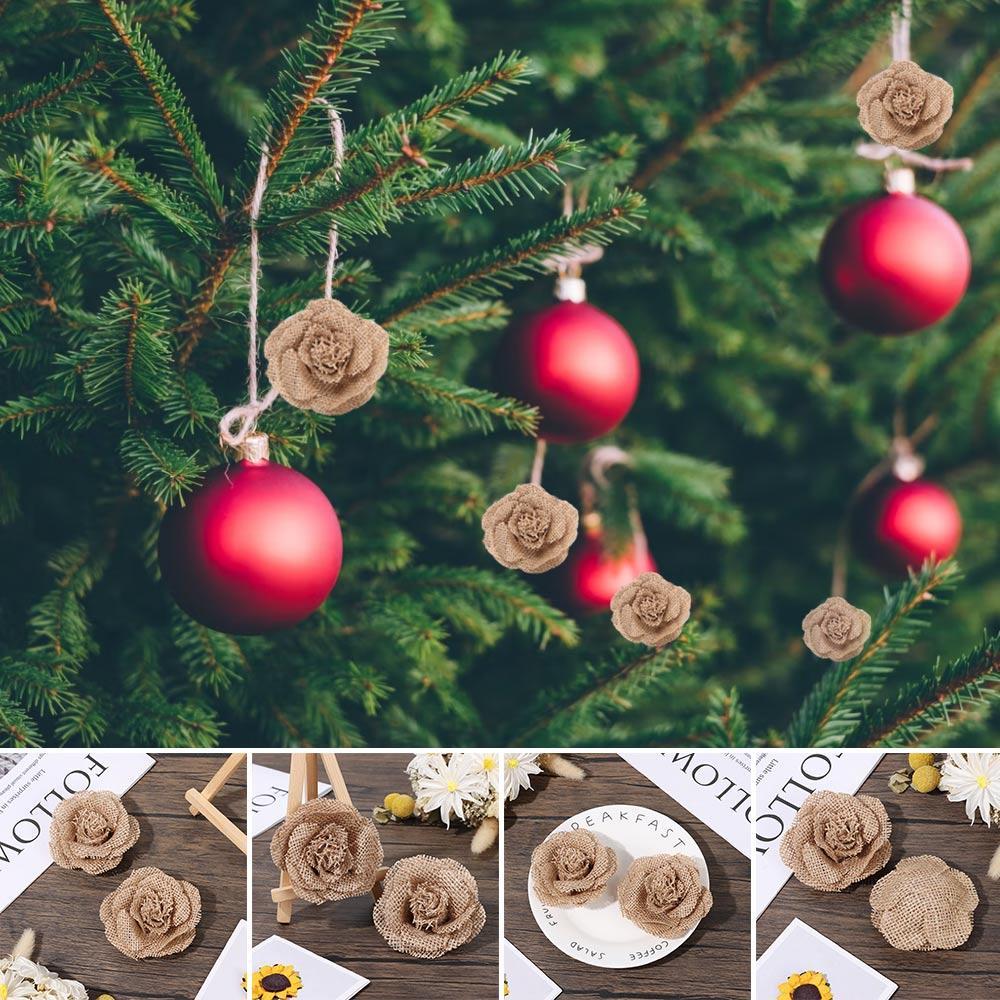 Fashion Home Decor Rose Heads Jute Burlap Natural Hessian Handmade Flowers Retro Wedding Decoration