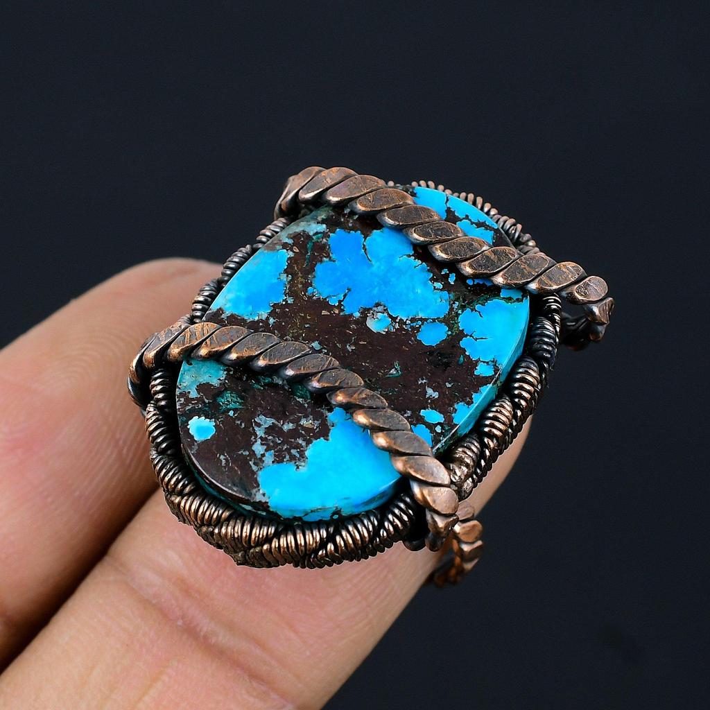 Кольцо ювелирных изделий ручной работы тибетской бирюзовой драгоценной камня, обернутое медной проволокой, для подарка