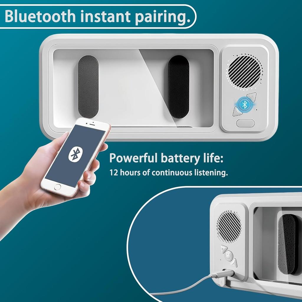Waterproof Shower Phone Holder with Bluetooth Speaker, Touch Screen Phone Case for Shower, Wall Mounted Phone Holder with 360° Rotation, IPX5 Water