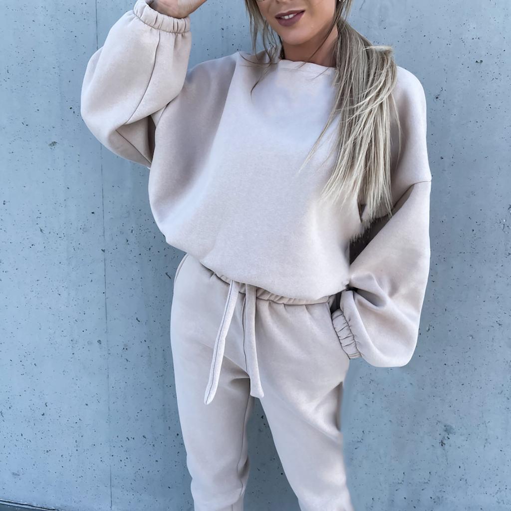 Женский повседневный спортивный костюм и зимняя модная свободная кофта с длинным рукавом, двойка