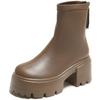 Fashion 8CM Autumn Chunky Boots High Platform Leather Sneakers Women Round Toe Chelsea Boots British Style Thick Sole Female Ankle Shoes