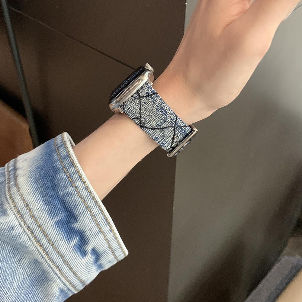 For Apple Watch Series 10 42mm/9 8 7 41mm/SE (2023) SE (2022) SE 6 5 4 40mm/3 2 1 38mm Replacement Strap Denim Watch Band