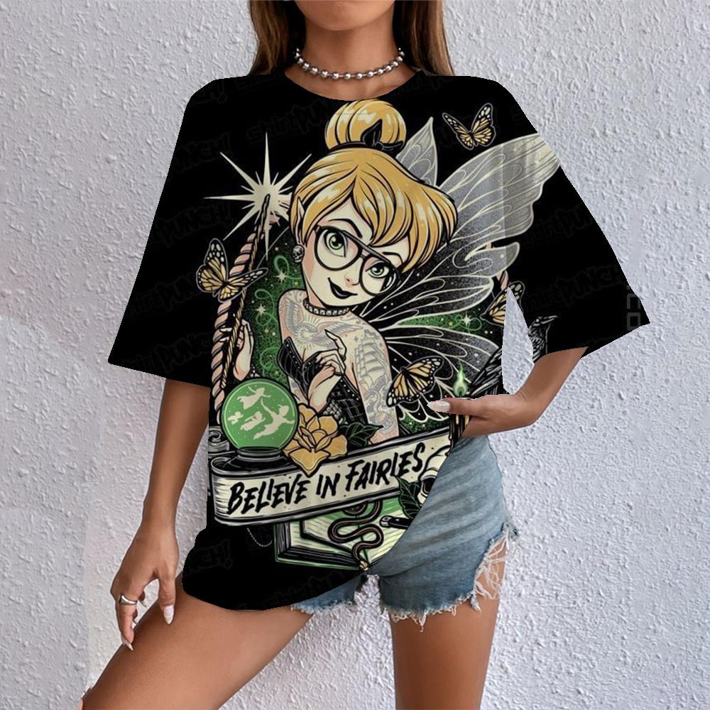 Женская футболка с мультяшным принтом Disney 2025, летняя футболка с коротким рукавом с принтом принцессы, повседневный топ в стиле Харадзюку с круглым вырезом