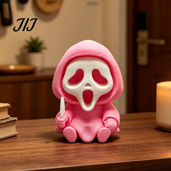 Three Dimensional Skull Art Pieces Halloween Ghost Statue, Cartoon Skeleton Sculpture, 3D Printed Textures Small Spooky Accents for Shelves
