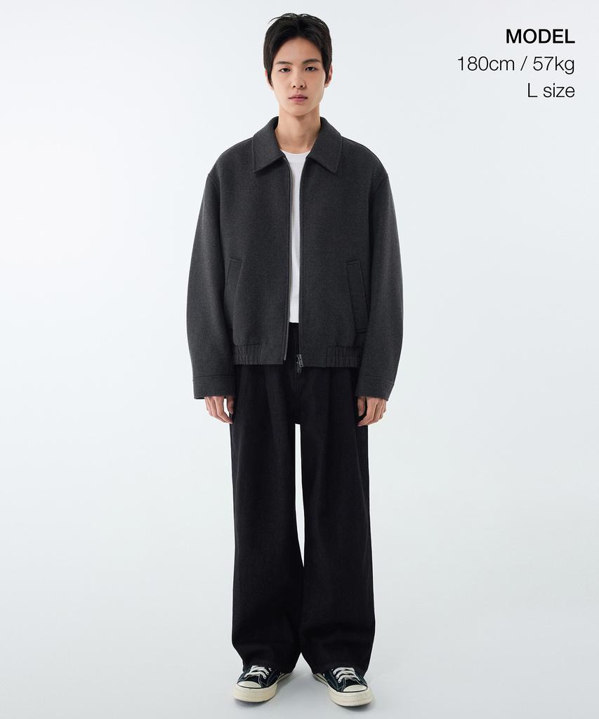 Musinsa Standard Wool Blend Minimal Blouson Jacket [Charcoal Grey]