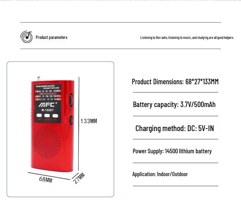 Высококачественное мини-радио с поддержкой нескольких диапазонов, Bluetooth, разъемом для наушников и функциями воспроизведения музыки/звонков