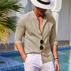 Cotton Linen Shirt Stand Up Collar Men's Shirt Casual Buttons Summer Beach Vacation Tops Grey Black White Khaki Shirts