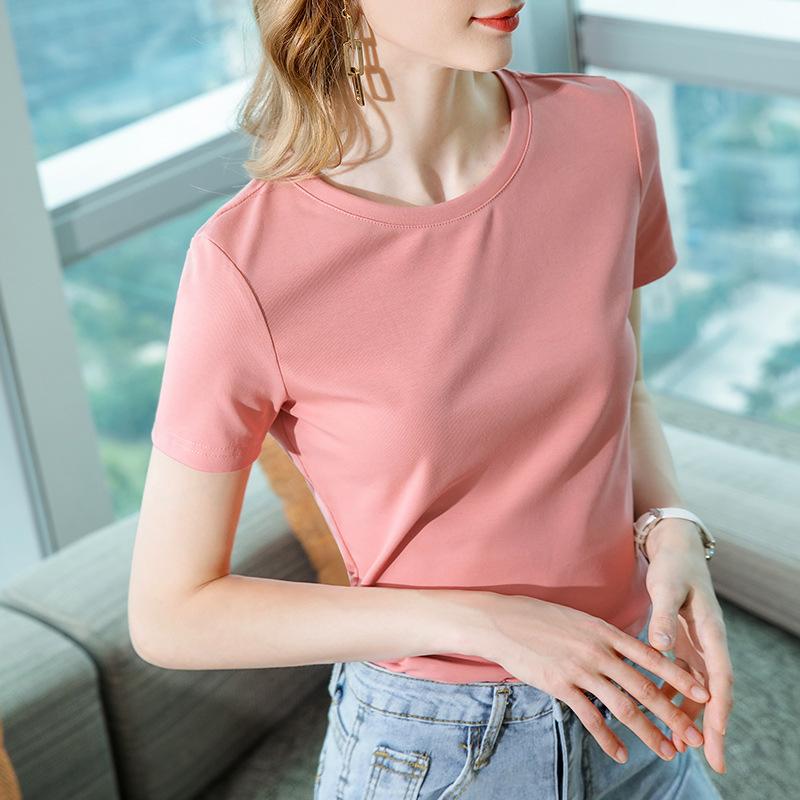 Solid Color Short-sleeved T-shirt for Women's New Women's Solid Color Round Neck Cotton T-shirt To Make You Look Slim and Belly-covering Top