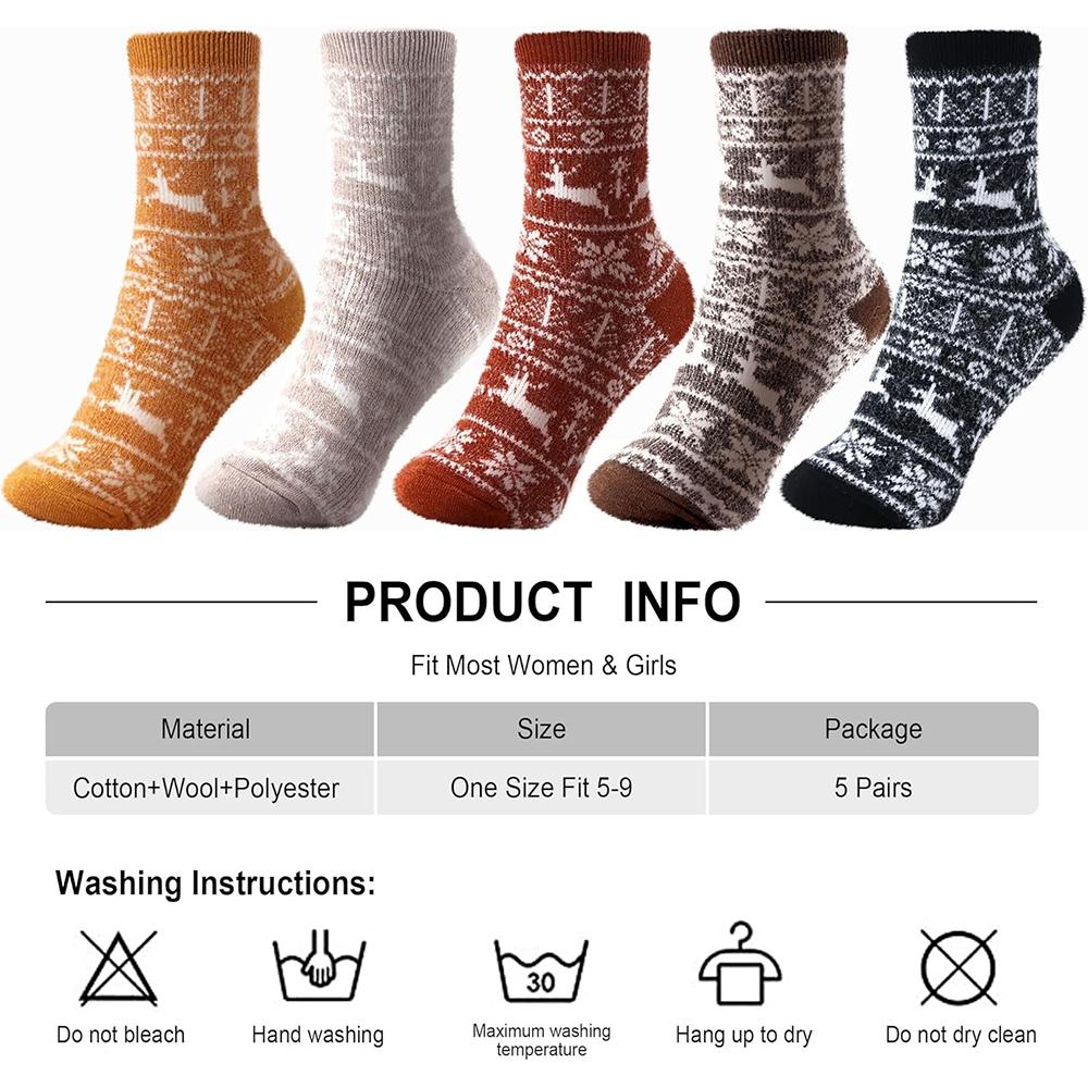5 Pair Women Thick Soft Warm Fuzzy Socks Winter Wool Fluffy Cozy Socks Casual Home Sleep Socks