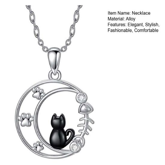 Cat Moon Necklace Black Cat Moonstone Necklace for Women Gothic Jewelry Gift for Mother's Day Anniversary