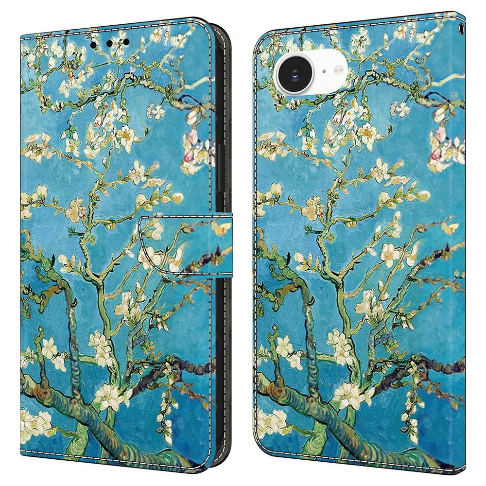 For iPhone 16e Leather Case Pattern Printing Wallet Stand Flip Phone Cover