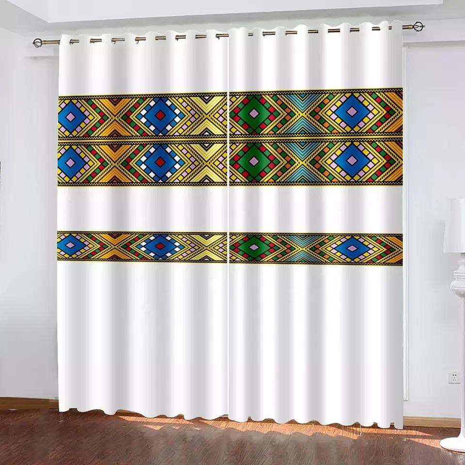 Эфиопские и эритрейские традиционные шторы для гостиной, комплект Tilet Design, высококачественная полиэстеровая ткань Cortinas