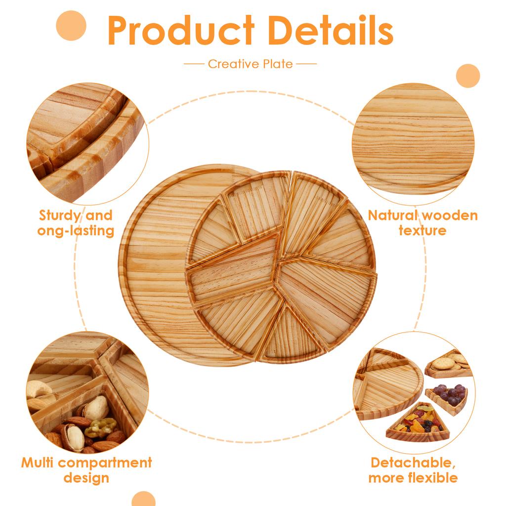 Puzzle Serving Tray with 8 Removable Compartment Wooden Divided Tray Food Platter for Fruit Dessert Nut Snacks