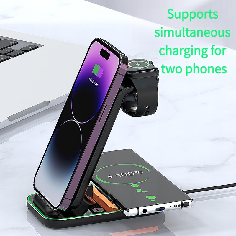 3 in 1 Wireless Charger Stand for iPhone 17 16 15 14 13 12 Pro Max Magnetic Charging Dock for Apple Watch AirPods 15W Fast Charging Desktop Stand