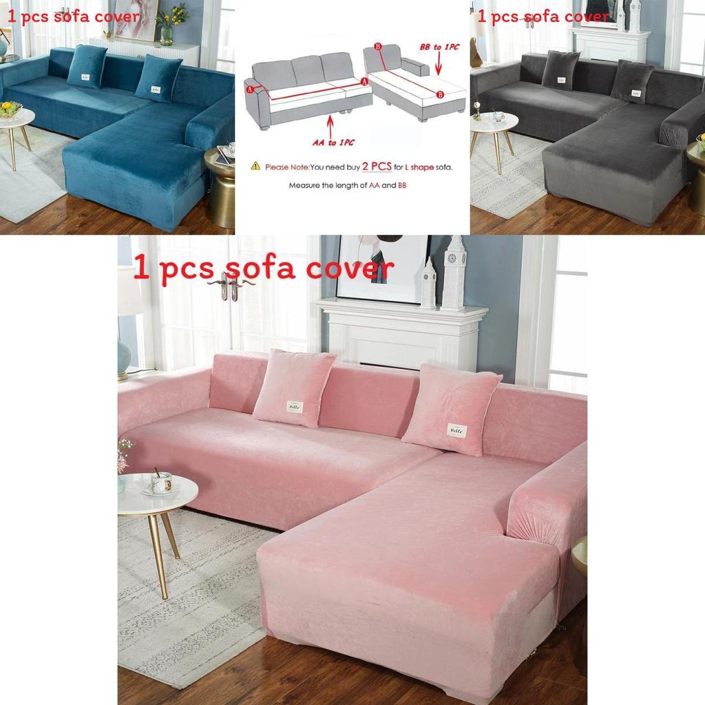 Simple Solid Color Plush Surface Sofa Protection Cover With Anti Slip Strip For Household Protection