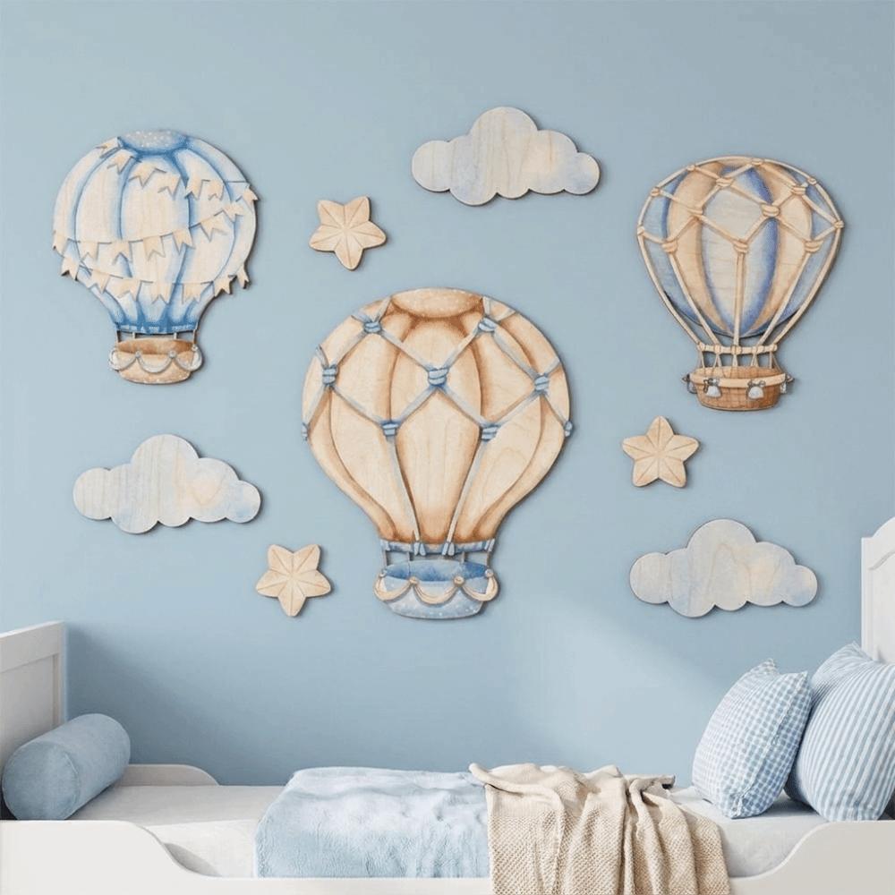 9PCS/SET 2D Flat Wooden Cloud Star Wall Decor Cartoon Wall Hanging Ornament Home Decor