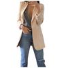Women Solid Open Front Pockets Cardigan Formal Suit Long Sleeve Blouse Coat