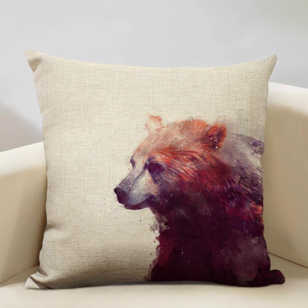 Портрет животного Медведь Лев Тигр Олень Наволочка Декор дома Льняная наволочка 45x45см Наволочка для диванной подушки Детский подарок